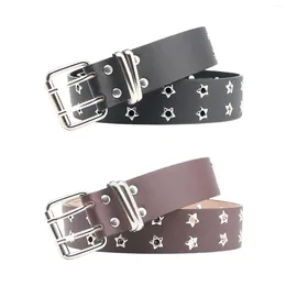 Belts Double Grommet Belt With 2 Holes Prong Buckle Punk Adjustable Gothic Waistband For Club Jeans Cosplay Party Men