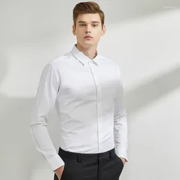 Men's Dress Shirts High Quality Stretch Anti-Wrinkle Men Shirt Long Sleeve Bamboo Fiber For Formal Social Camisas White