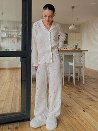 Women's Sleepwear Marthaqiqi Printing Female Pyjamas 2 Piece Suit Long Sleeve Nightwear Turn-Down Collar Pants Causal Home Clothes Women