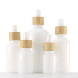 White Porcelain Glass Essential Oil Bottles Skin Care Serum Dropper Bottle with Bamboo Pipette 10ml 15ml 20ml 30ml 50ml 100ml Eivxc