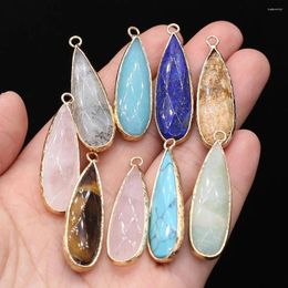 Pendant Necklaces Teardrop 12x42mm Natural Stone Rose Quartz Tiger Eye Lapis Lazuli Charms For Jewelry Making DIY Necklace Earrings