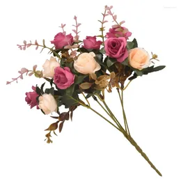 Decorative Flowers Simulation Artificial Flower Bouquet Mini Rose Fake Living Room Decor Party Wedding Romantic Arrangement Aesthetic