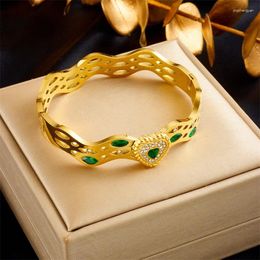 Bangle 2023 316 Stainless Steel Ethnic Style Wave Hollow Turquoise Rhinestone Heart Bracelet For Women Wedding Party Jewellery