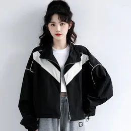 Women's Jackets Windbreaker Track Cropped Women Korean Style Black Autumn Jacket Oversize Patchwork Coats Vintage Harajuku Female Tops