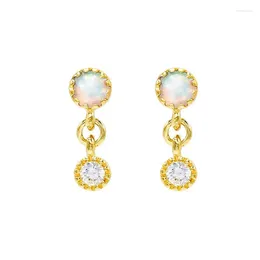 Stud Earrings Round Bezel Set Zircon Pendant Ear Studs For Women Boho Piercing Fashion Jewelry Ins Same Earring Party Gifts