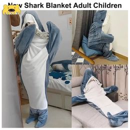 Blankets Swaddling Shark Blanket Wearable Shark Onesie Blanket Super Soft Hoodie Home Animal Tail Sleeping Bag for Boys Girls Outdoor Funny 231122