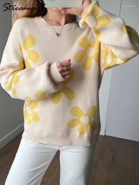 Women's Sweaters Luxury Floral Winter Sweater Women Printed Warm Pullovers For Work Loose Jumpers Woman With Flower Print Tops