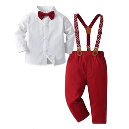 Clothing Sets Baby Boys Clothes Sets Christmas Formal Gentleman Dress Suits Long Sleeve Tie Shirt Trousers Kids Boys Birthday Party Clothing 231122