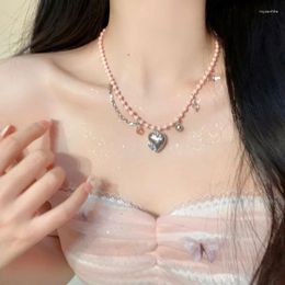Chains Bohemian Jewelry Hand-woven Pink Flower Love Luxury Pearl Necklace For Women Trendy Personality Chokers Beads