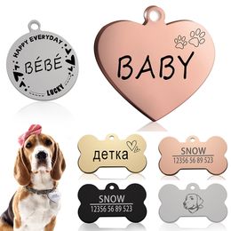 Cat and Dog ID Tag Engraved personalized designer Pet collar Charm Name Pendant Bone Key Ring necklace manufacturer design