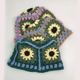 Berets Breathable Knit Flower Bucket Hat Girl Crochet Fisherman Handmade