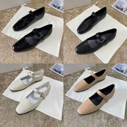 The Row shoes Shoes Women's leather French word strap Mary Jane shoes Flat comfortable casual single Black White's shoes LJE0