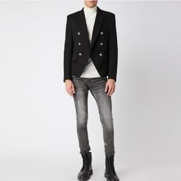 Men's Suits HIGH QUALITY Runway 2023 Designer Men's Classic Double Breasted Metal Lion Buttons Blazer Jacket Outer Wear