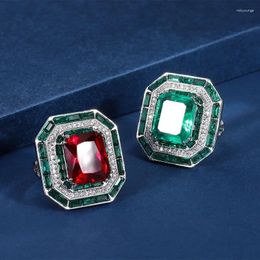 Pendant Necklaces ShTreasure Copper Bottom Gold Plated Fashion Simulation Emerald Red Corundum Luxury Set Square 12 14 Ring Head