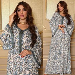 Ethnic Clothing Eid Muslim Flowers Kaftan Caftan Abayas Vestidos Women 2023 Abaya Party Evening Dress Ramadan Turkey Dubai Dresses