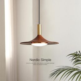 Pendant Lamps European Restaurant Chandelier Simple Flying Saucer Shape Bar Lamp Walnut Wood Colour Bedroom Bedside