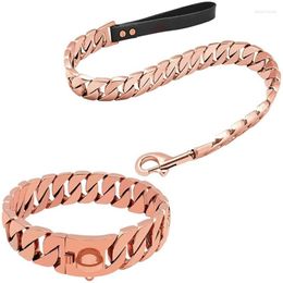 Dog Collars Durable Strong Collar With Metal Dogs Leash Set Stainless Steel Cuban Link Chain For Medium Large Walking Traning2442