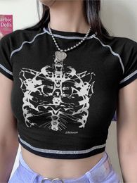 Womens TShirt Aesthetic skeleton womens Tshirt Harajuku Y2K black sweet girl slim skull print fun vintage graphic clothes crop top Egirl 230421