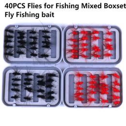 40PCS Flies for Fishing Mixed Boxset Fly Fishing bait Feather hook Bionic bait Fishing necessary High quality235E