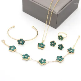 Necklace Earrings Set GD 5pcs/Set Flower Pendant Jewellery For Women Butterfly Four-leaf Clover Rings Gift 2023