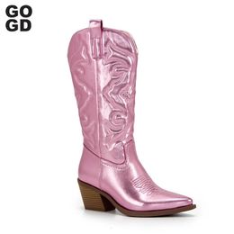 Boots GOGD Fashion Women Cowboy Short Ankle Boots for Women Chunky Heel Cowgirl Boots Embroidered Mid Calf Western Boots 231122