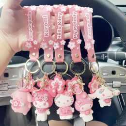 Cartoon Toys Anime Kitty Keychain Cherry Blossom Pink Model Pendant Cute Kids Bag Key Ring Birthday Gift For Children