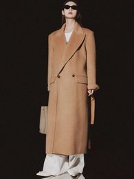 Женское шерстяное элегантное длинное шерстяное пальто высокого качества, женская корейская модная однотонная зимняя куртка 231121