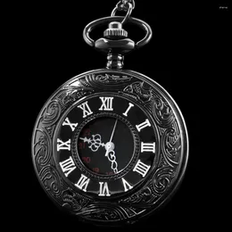 Pocket Watches Black Exquisite Timetable Plate Quartz Watch High Quality Chain Steel Men's And Women's Clock Necklace Pendant Gift