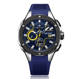 Casual Arrivals Watch Big Selling Fashion MEGIR MN2053G Man Designers Silicone Belt Quartz For Business And Sport Blue Sliver Blac243i