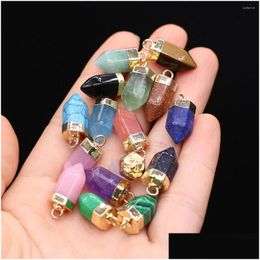 Charms Charms Natural Stone Pencil Head Amethysts Pendant Lapis Lazi Tiger Eye Rose Quartz For Jewellery Making Diy Necklace 1Pc Drop De Dhdz7