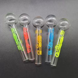 Smoking Glass Oil Burner Pipes Octopus Trash Sign Glow in Dark Luminous Hand Pipe Thick Tube Ball Dab Rigs Water Bongs Pipes 12 LL