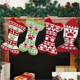 Christmas Pet Stocking Knitted Decorations Gift Socks Woolen Jacquard Xmas Gifts Bag Wholesale Drop Delivery Dhzw3