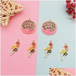 Charms Charms 10Pcs Letter Birthday Cake Enamel For Jewelry Making Earring Bracelet Keychain Accessories Diy Drip Oil Alloy Pendants D Dhph9