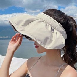 Wide Brim Hats 2023 Spring And Summer Ladies Outdoor Sunscreen Sun Hat Beach UV Empty Top Elastic Adjustable