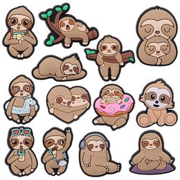 MOQ 20Pcs PVC Kawaii Sloth Donut Cute Charms For Clog Sandals Shoe Accessories Buckle Decoration For Women