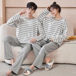 Women's Sleepwear Couple Long Sleeves Autumn Winter Cotton Pyjama Sets Print Trouser Homewear Kawaii Clothes Two Piece Nightwear