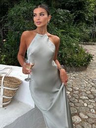 Casual Dresses Sexy Solid Backless Halter Dress For Women Fashion Off Shoulder Sleeveless Midi 2023 Summer Female High Street Vestidos