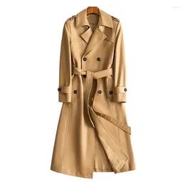 Women's Leather Fashion Sheepskin Women Spring/autumn Lace Up Suit Collar Long Genuine Windbreaker Coat Ladies' Jackets