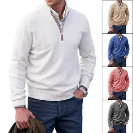 Men's Hoodies Pullover Sweater Turtleneck Coldproof Stretchy Men Winter Solid Color Ribbed Trim Knitwear Top