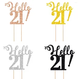 Party Supplies Hello 21 30 40 50 80 Hand Writing Cake Toppers Gold Silver Black Age Ceremony Decoration Happy Birthday