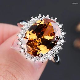 Cluster Rings Fashion Big Orange Glass Filled Party For Women Charming Luxury Filledia Wedding Engagement Female Band Gift