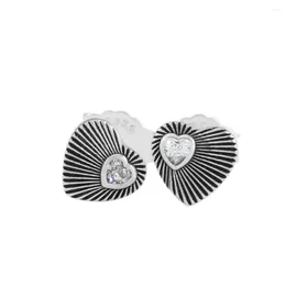 Stud Earrings Vintage Heart Fans Genuine 925 Sterling Silver For Women Party Wedding Gift Female Jewelry Pendientes