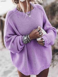 Women's Sweaters oversized sweater fall 2022 sweater for women Solid pink blue khaki purple pullover Long sle loose knitted sweaterL231122