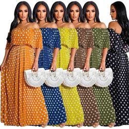 22385 Summer Dress Dotted Prints Fashion Casual Long Plus Size Womens Clothes