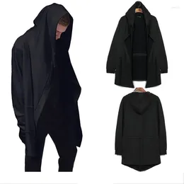 Men's Trench Coats Vintage Hooded Black Mantle Clothes Steampunk Gothic Jacket Mediaeval Windbreaker Overcoat Wizard Halloween Cloak