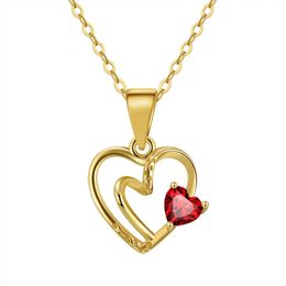 RINNTIN Gn136 Fine Jewellery Necklaces Natural Gemstone Garnet Pendants Set Heart-Shaped Gold Necklace Women High Quality