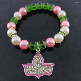 Strand Greek Sorority And Sister Society Enamel Charm Pendant Pink Green White Beads Personalised Bracelet