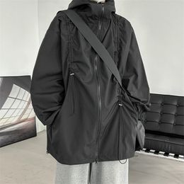 Men's Jackets Streetwear Spring Hooded Casual Jackets For Men Outdoor Black Windbreak Bomber Men's Jacket Coat 230422