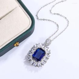 Pendant Necklaces Created Sapphire Necklace For Women Blue Gemstone 45cm Chain Fashion Jewelry Wedding Party Accessories