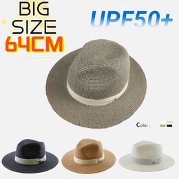 Wide Brim Hats Bucket Big Head Panaman Straw Hat with Foldable Woven Plus Size 6164cm Men Jazz Top Sun Protection Shading 231122